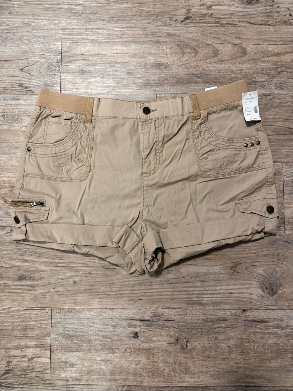 Maurices Khaki Beige Cargo Shorts with Elastic Waistband